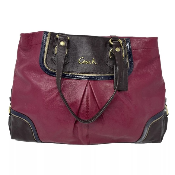 Coach Magenta Red Choco Brown Burgundy Gold Leather Ashley Satchel Tote NWOT - Picture 2 of 8